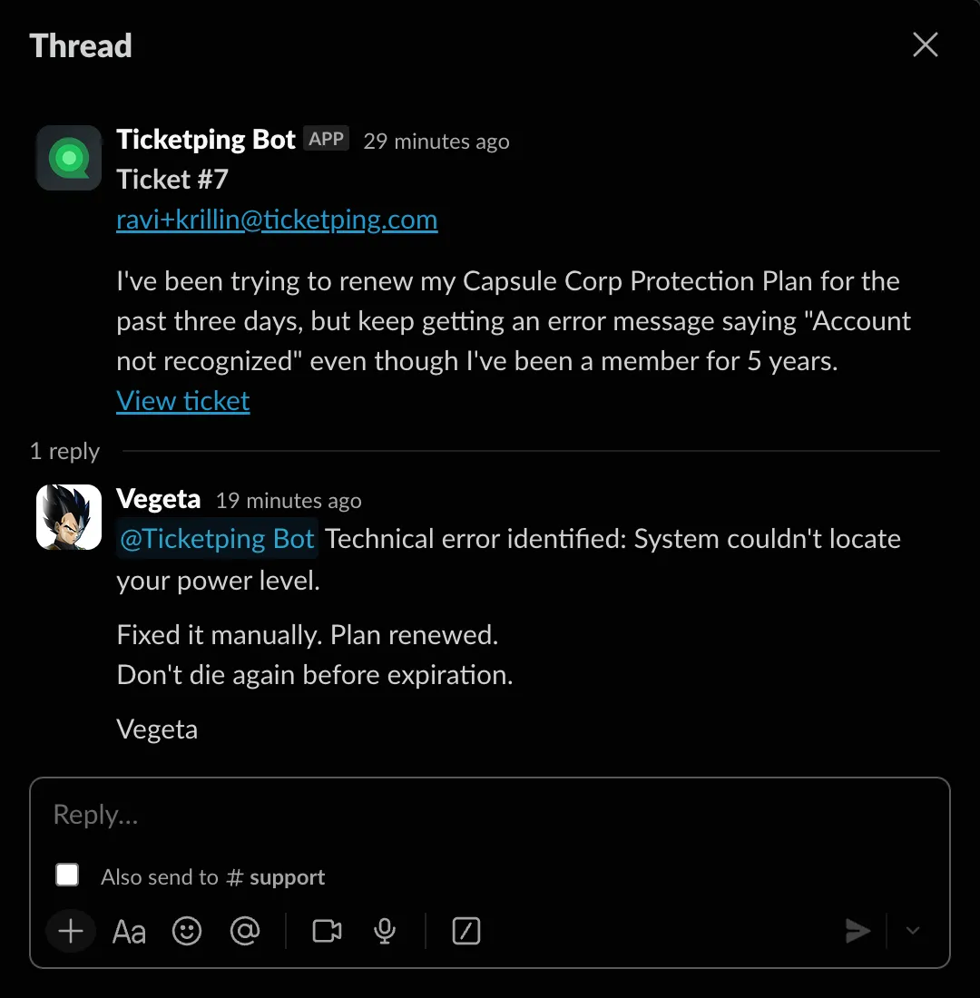 Slack reply screenshot